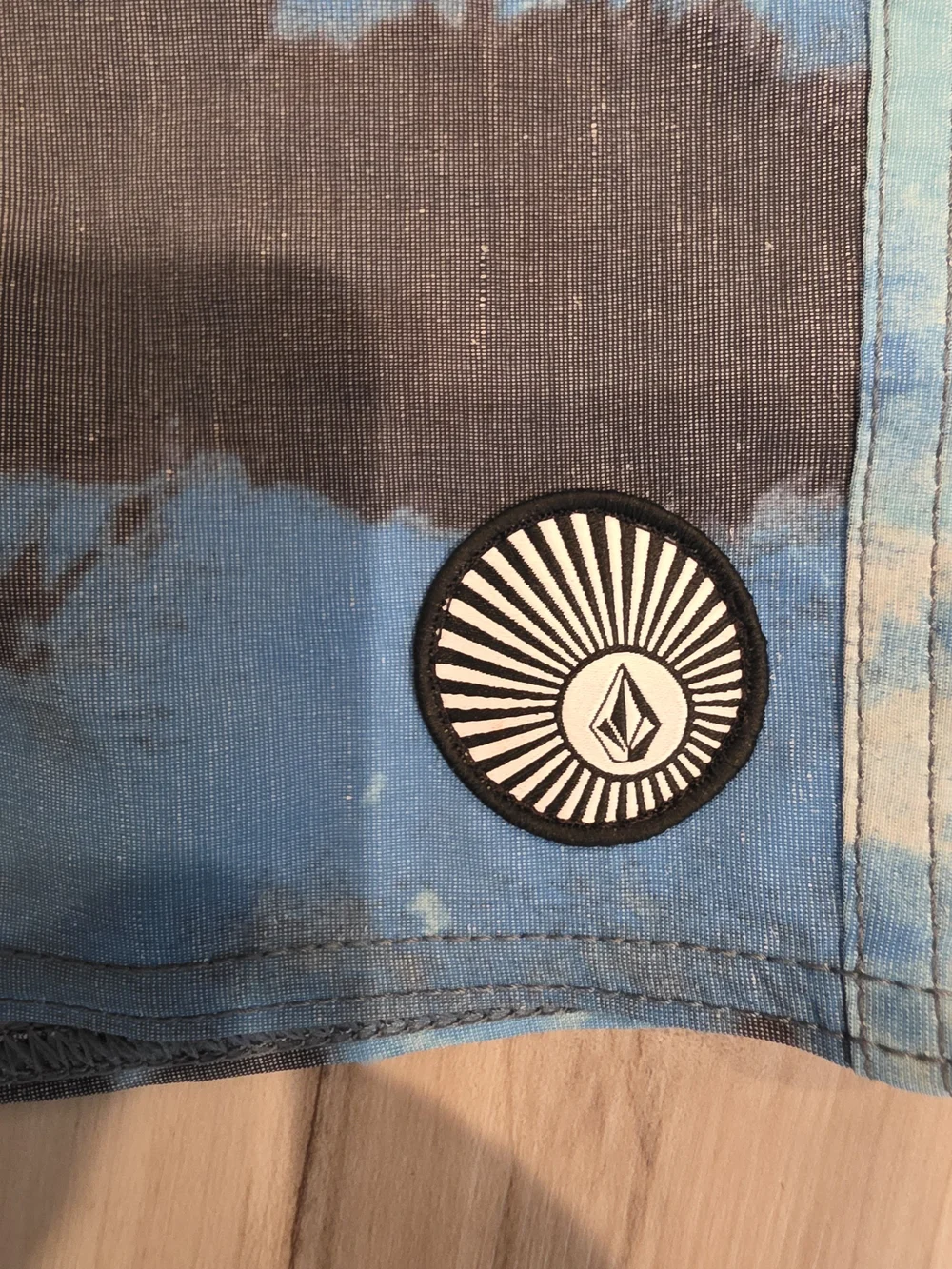 Volcom Blue and Black Tie-Dye Swim Board Shorts with Drawstring